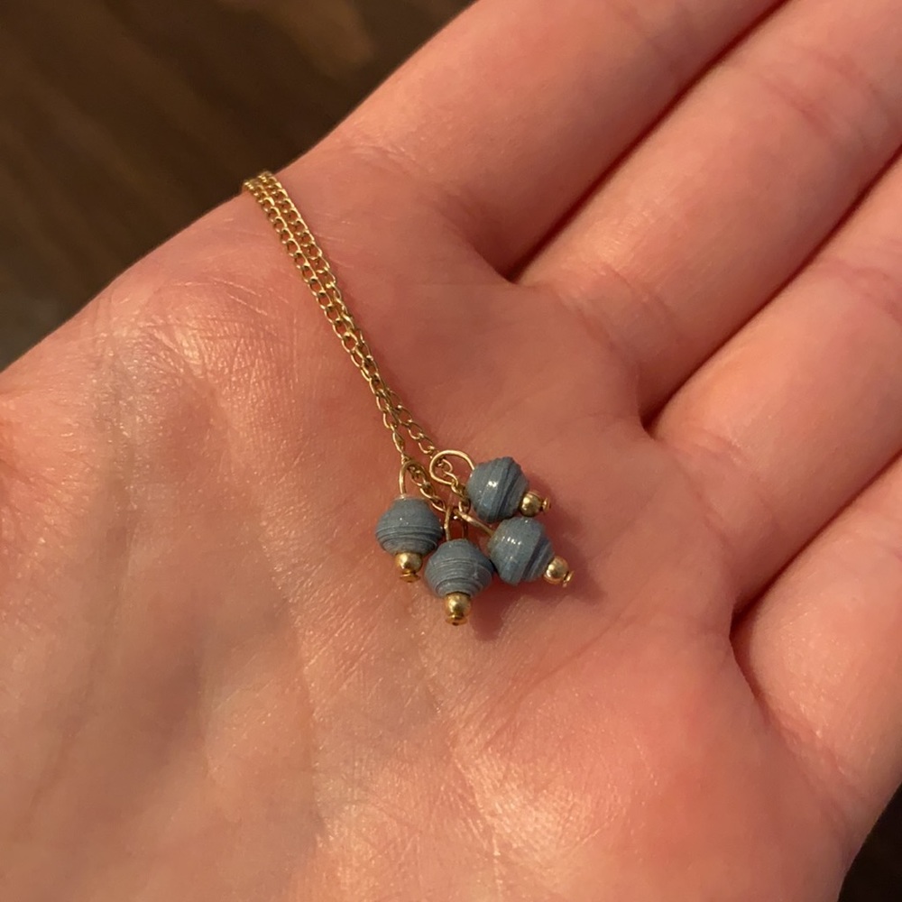Gold Necklace with 4 Blue Bulb Charms - Clasp